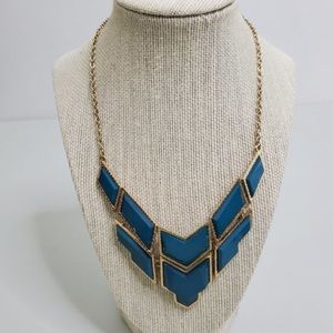 Statement‎ Necklace Blue Gold Tone Geometric Chevron
